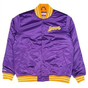 NEW MITCHELL & NESS men's lakers satin heavyweight jacket in purple